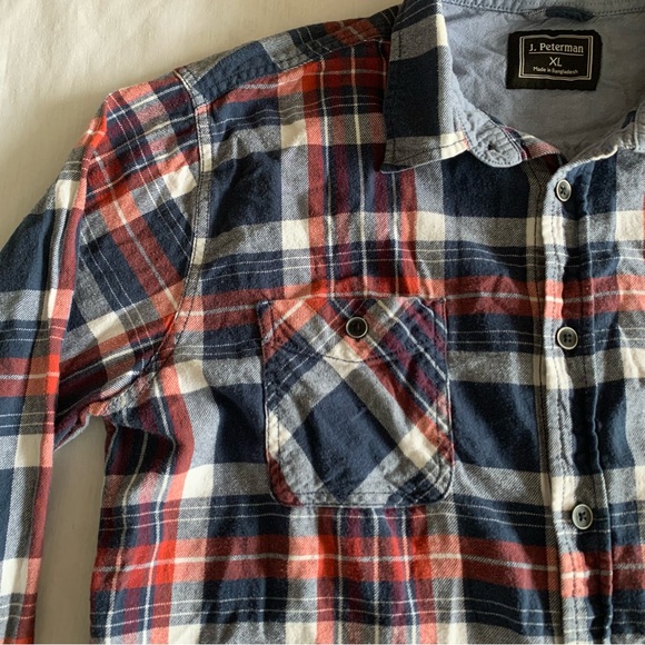 J. Peterman Flannel Shirt Mens Sz XL Red Blue Plaid Tartan Long Sleeve Button Up - Picture 4 of 12